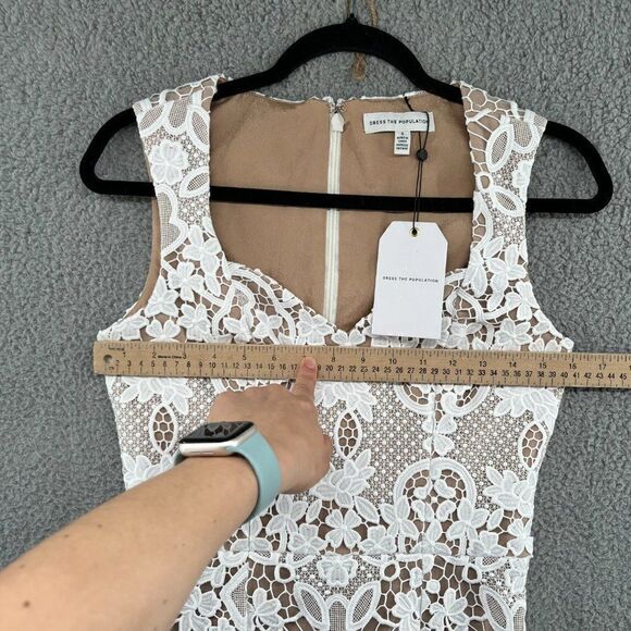 NWT Dress the Population Jayleen Lace Sheath Midi Dress in Off White Size Small - Picture 9 of 14